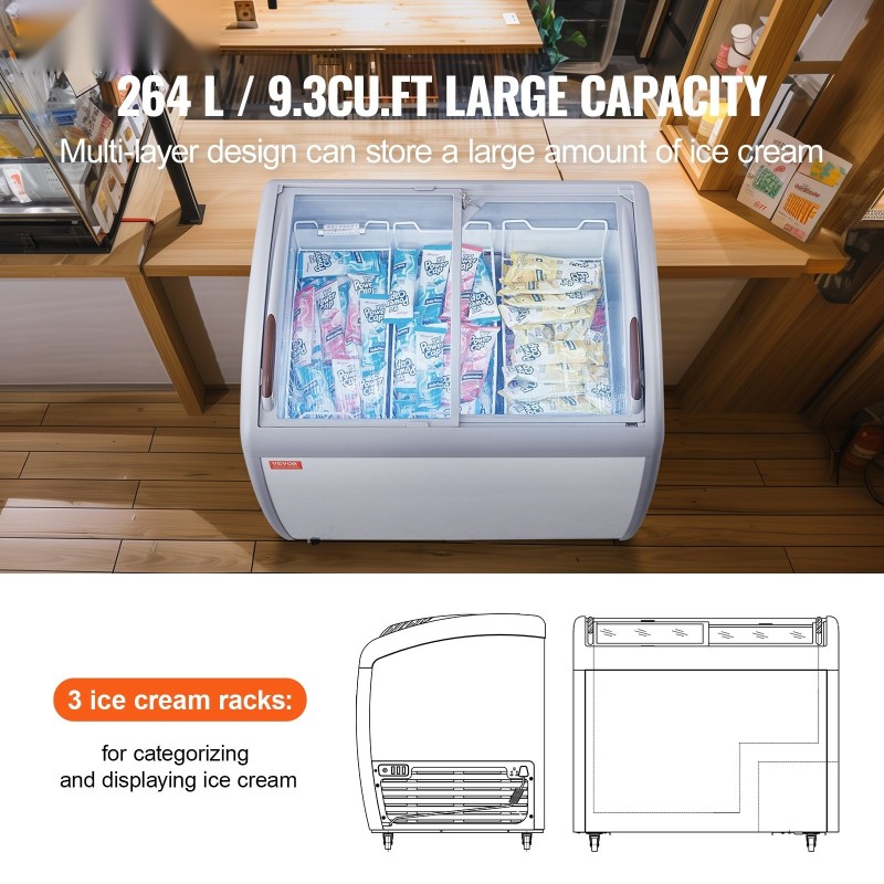 Jäätelöarkkupakastin 264 L lasikannellinen 3 lankakoria valkoinen