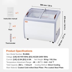 Jäätelöarkkupakastin 264 L lasikannellinen 3 lankakoria valkoinen