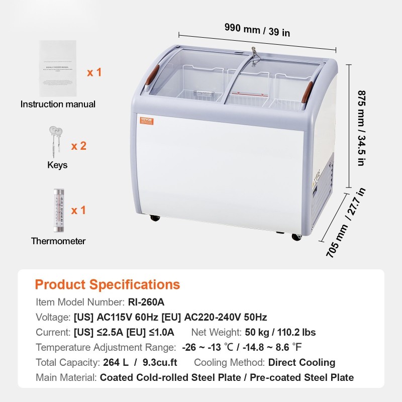 Jäätelöarkkupakastin 264 L lasikannellinen 3 lankakoria valkoinen