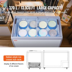 Jäätelövitriini 370 L 8 suurta allasta 2 liukuovea lukittavat pyörät valkoinen