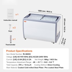 Jäätelövitriini 370 L 8 suurta allasta 2 liukuovea lukittavat pyörät valkoinen