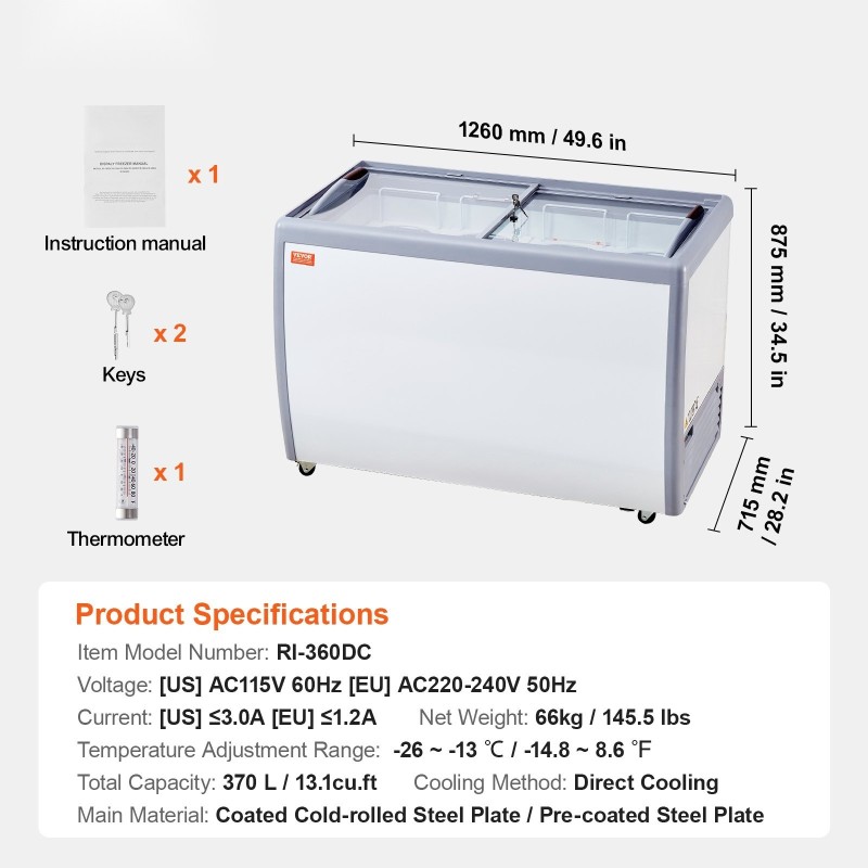 Jäätelövitriini 370 L 8 suurta allasta 2 liukuovea lukittavat pyörät valkoinen