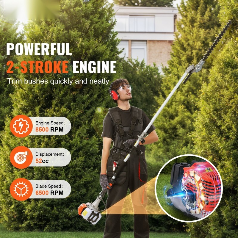 Bensiinikäyttöinen 52 kuutiosenttimetriä monitoiminen puutarhatyökalu pensasleikkuri ruohotrimmeri raivaussaha reunaleikkuri