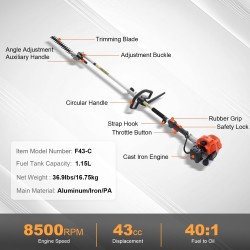 Bensakäyttöinen 43 cc monitoiminen puutarhatyökalu pensasleikkuri siimaleikkuri jatkovarrella
