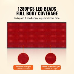 Punavalohoitomatto koko keholle 1800×800 mm 1280 LED 660/850 nm