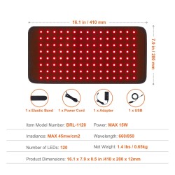 Punavalomatto vartalolle 120 lediä 660 ja 850 nm 410 x 200 mm
