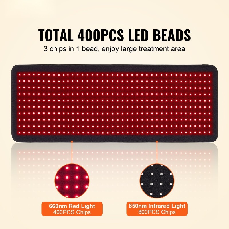Punavaloterapia-alusta 400 LED-valoa 660/850 nanometriä taipuisa 815×310 millimetriä