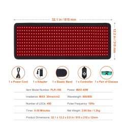Punavaloterapia-alusta 400 LED-valoa 660/850 nanometriä taipuisa 815×310 millimetriä