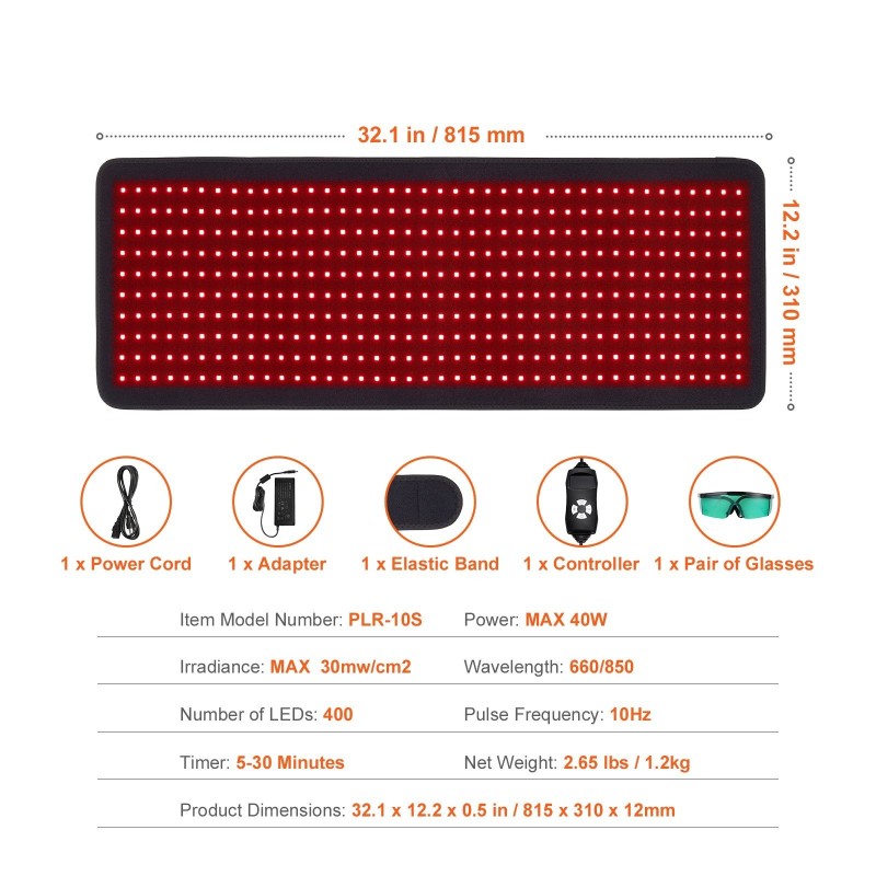 Punavaloterapia-alusta 400 LED-valoa 660/850 nanometriä taipuisa 815×310 millimetriä