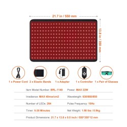 Punavalohoitomatto 550x350 mm 264 LED-valoa 630/660/850 nm ohjain