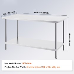 Työpöytä ruostumattomasta teräksestä 762×1524×864 mm 3-tasoinen hylly