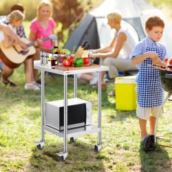 Ruostumaton teräs työtaso 61x61x100,6 cm säädettävällä hyllyllä ja pyörillä