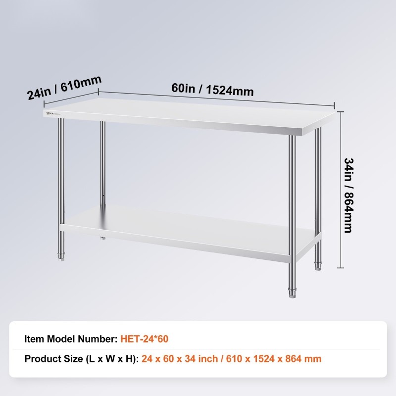 Ruostumaton teräs työtaso 610×1524×864 mm 3 korkeustasoa ammattikäyttöön