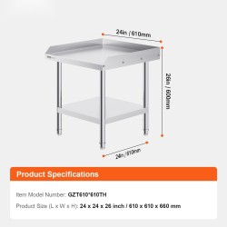 Ruostumaton teräs työtaso 610×610×660 mm 3-sivuinen roiskelista säädettävä hylly