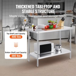 Työtaso ruostumattomasta teräksestä 610 x 1219 x 914 mm ammattikeittiöön säädettävällä hyllyllä