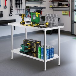 Työtaso ruostumattomasta teräksestä 610 x 1219 x 914 mm ammattikeittiöön säädettävällä hyllyllä