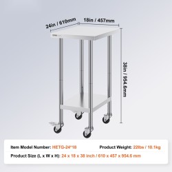 Ruostumaton terästyötaso 610×457×954 mm kolmitasoinen alahylly 4 pyörää elintarvikekäyttöön