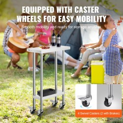 Työtaso ruostumattomasta teräksestä 610x350x955 mm kolmitasoinen nelipyöräinen ammattikeittiöön