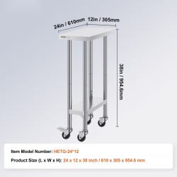 Työtaso ruostumattomasta teräksestä 610x350x955 mm kolmitasoinen nelipyöräinen ammattikeittiöön