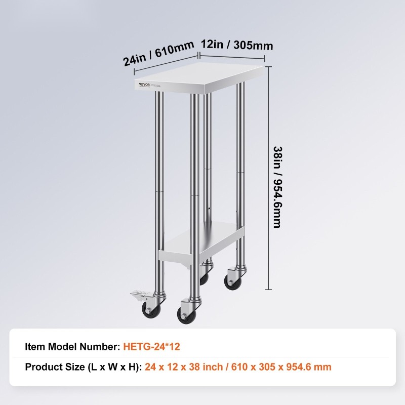 Työtaso ruostumattomasta teräksestä 610x350x955 mm kolmitasoinen nelipyöräinen ammattikeittiöön