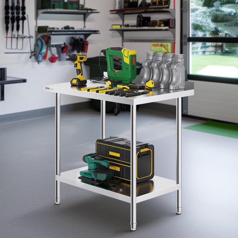 Ruostumaton terästaso 610 x 914 x 914 mm säädettävällä hyllyllä