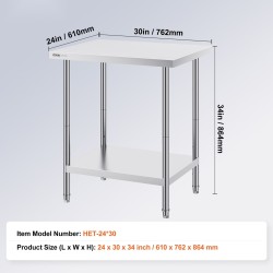 Työtaso ruostumattomasta teräksestä 610 x 762 x 864 mm 3-portainen ammattikäyttöön