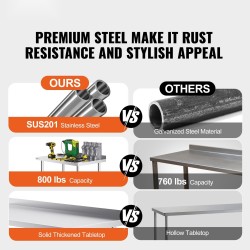 Työtaso ruostumattomasta teräksestä 122×61×101 cm säädettävillä hyllyillä pyörillä