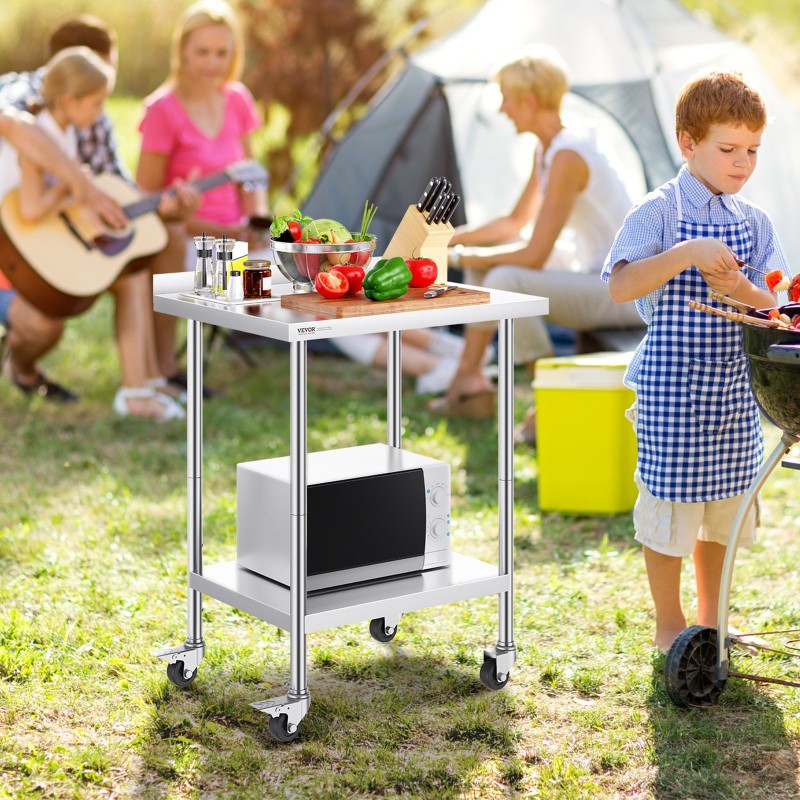 Työtaso ruostumatonta terästä 610 x 762 x 1006 mm säädettävä hylly pyörillä