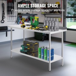 Työtaso ruostumattomasta teräksestä mitat 610×1524×914 mm säädettävällä alahyllyllä