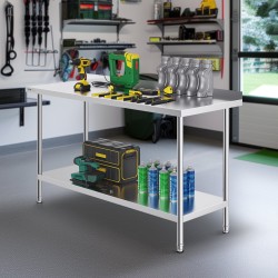 Työtaso ruostumattomasta teräksestä mitat 610×1524×914 mm säädettävällä alahyllyllä