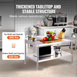 Työtaso ruostumattomasta teräksestä 762x1219x660 mm kolmisivuinen roiskesuoja säädettävä hylly