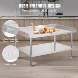 Työtaso ruostumattomasta teräksestä 762x1219x660 mm kolmisivuinen roiskesuoja säädettävä hylly