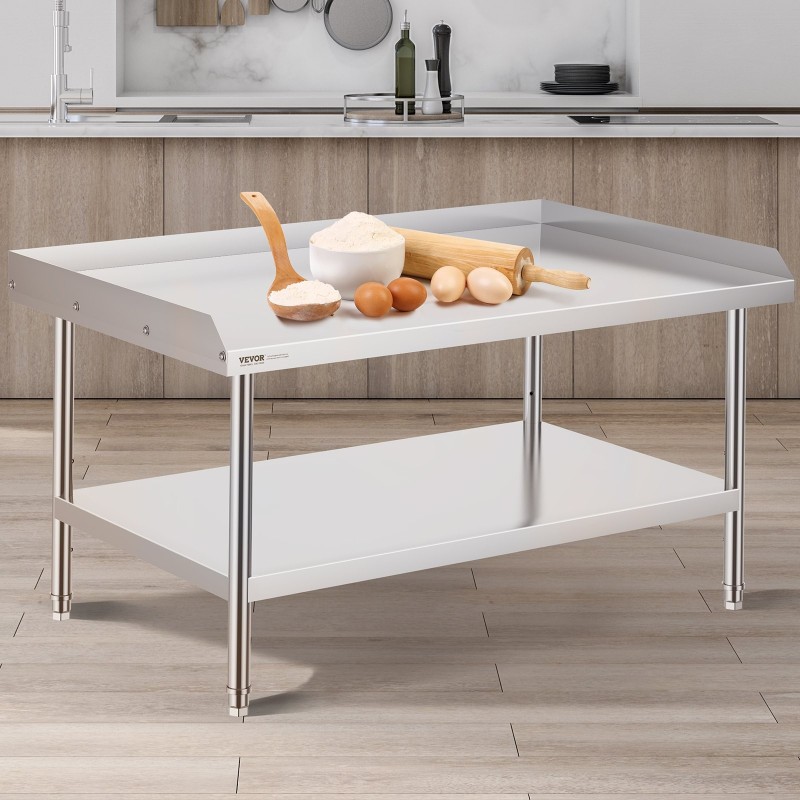 Työtaso ruostumattomasta teräksestä 762x1219x660 mm kolmisivuinen roiskesuoja säädettävä hylly