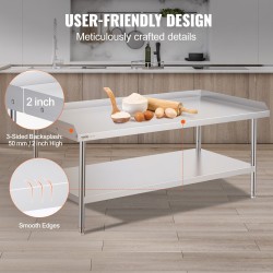 Ruostumattomasta teräksestä valmistettu työpöytä 762×1524×660 mm 3-puoleisella roiskesuojalla