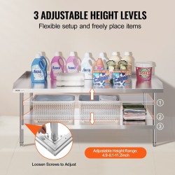 Ruostumattomasta teräksestä valmistettu työpöytä 762×1524×660 mm 3-puoleisella roiskesuojalla