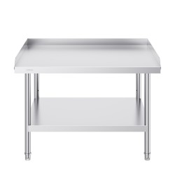 Ruostumattomasta teräksestä valmistettu työpöytä 762 914 660 mm kolmisivuinen roiskelevy korkeussäädettävät hyllyt