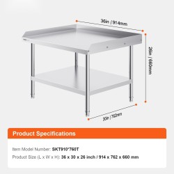 Ruostumattomasta teräksestä valmistettu työpöytä 762×914×660 mm kolmisivuinen roiskelevy korkeussäädettävät hyllyt