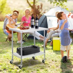 Ruostumaton teräspöytä 610×914×955 mm 4 pyörää 3 korkeustasoa ammattikeittiöön