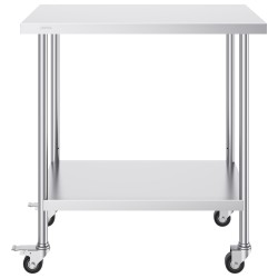 Ruostumaton teräspöytä 610×914×955 mm 4 pyörää 3 korkeustasoa ammattikeittiöön