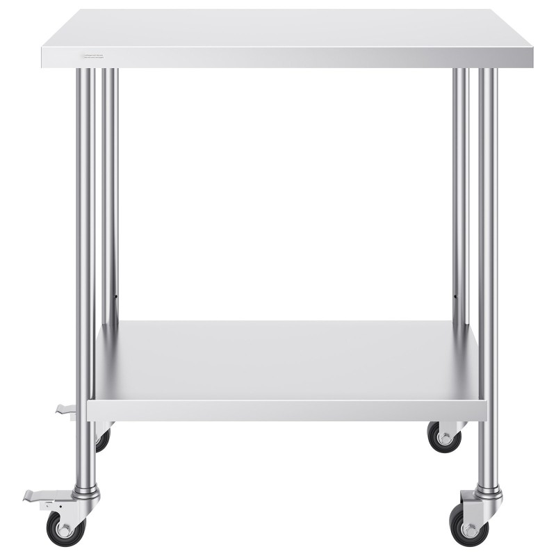 Ruostumaton teräspöytä 610×914×955 mm 4 pyörää 3 korkeustasoa ammattikeittiöön