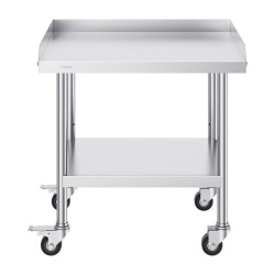 Työpöytä ruostumattomasta teräksestä 61 x 71 1 cm säädettävillä hyllyillä ja pyörillä