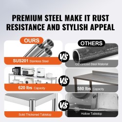 Ylähylly kaksitasoinen ruostumattomasta teräksestä 305 x 1219 mm korkeussäädettävä keittiöön