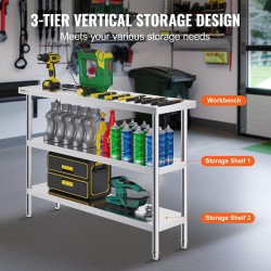 Työtaso ruostumattomasta teräksestä 35,6 x 121,9 x 86,4 cm säädettävällä alahyllyllä ammattikeittiöön