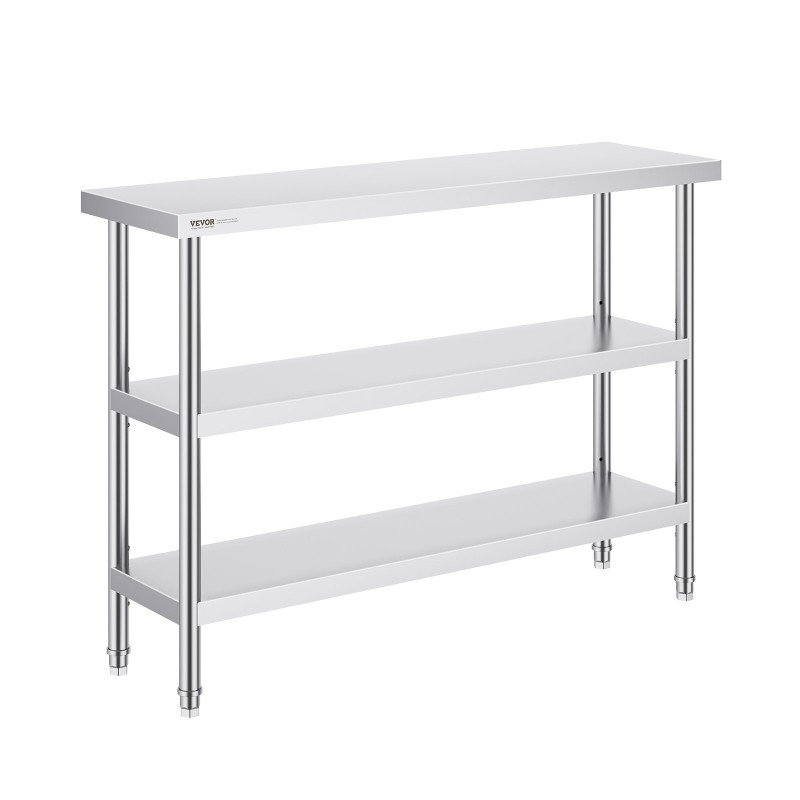 Työtaso ruostumattomasta teräksestä 35,6 x 121,9 x 86,4 cm säädettävällä alahyllyllä ammattikeittiöön