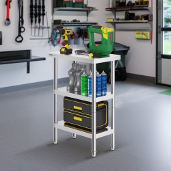 Työtaso ruostumattomasta teräksestä 356x610x864 mm ammattikeittiöön säädettävällä hyllyllä