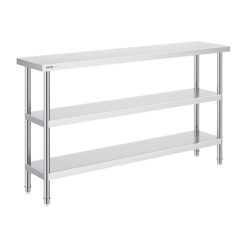 Ruostumaton teräspöytä SUS201 35,6×152,4×86,4 cm ammattikeittiöön säädettävällä hyllyllä