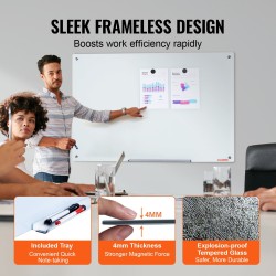 Magneettinen kehyksetön karkaistu lasitaulu 1200x800 mm valkoinen