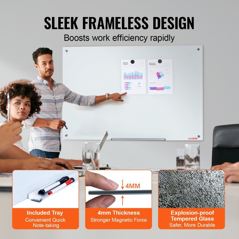 Magneettinen kehyksetön karkaistu lasitaulu 1200x800 mm valkoinen