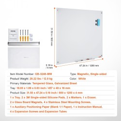 Magneettinen kehyksetön karkaistu lasitaulu 1200x800 mm valkoinen