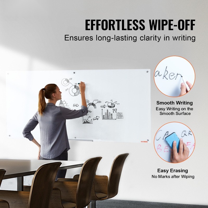 Magneettinen karkaistu valkoinen lasitaulu 915x1829 mm reunaton mukana kynäkaukalo